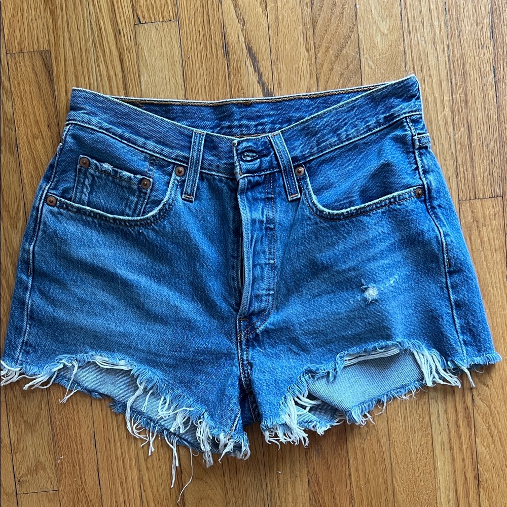 Levi's Classic Blue Frayed Jean Shorts